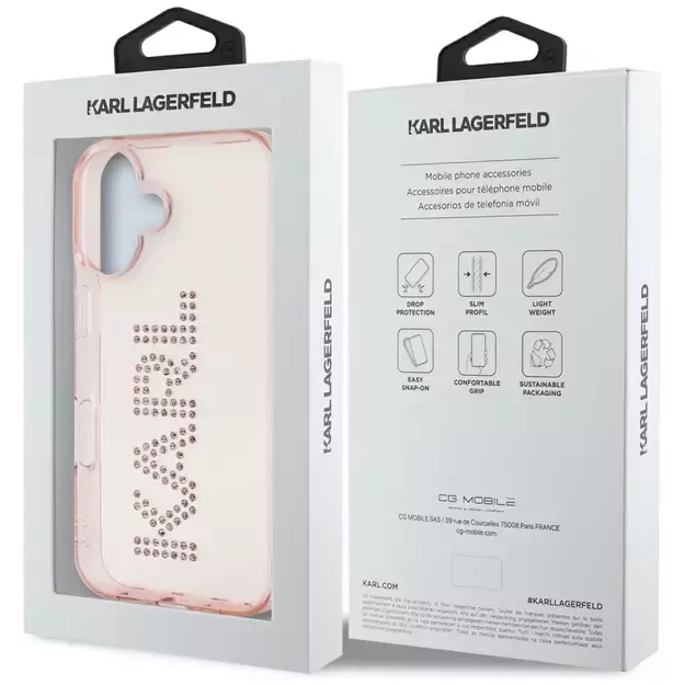 Karl Lagerfeld IML Rhinestones Logo iPhone 16 Case - Pink 7