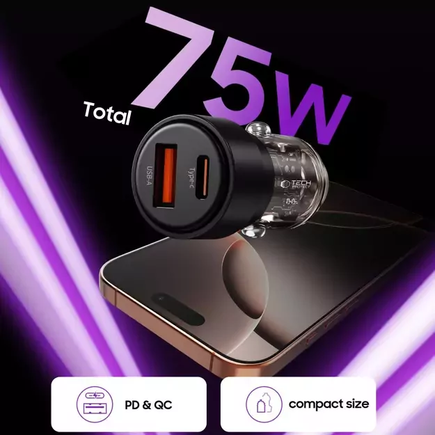 CC03 2-port PD75W car charger - black 3