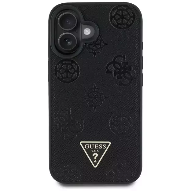 Guess Grained Hot Stamp Peony Triangle Logo MagSafe Case for iPhone 16 - Black 1