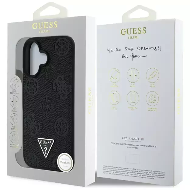 Guess Grained Hot Stamp Peony Triangle Logo MagSafe Case for iPhone 16 - Black 6