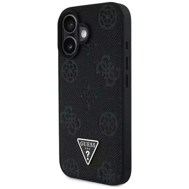Guess Grained Hot Stamp Peony Triangle Logo MagSafe Case for iPhone 16 - Black 14
