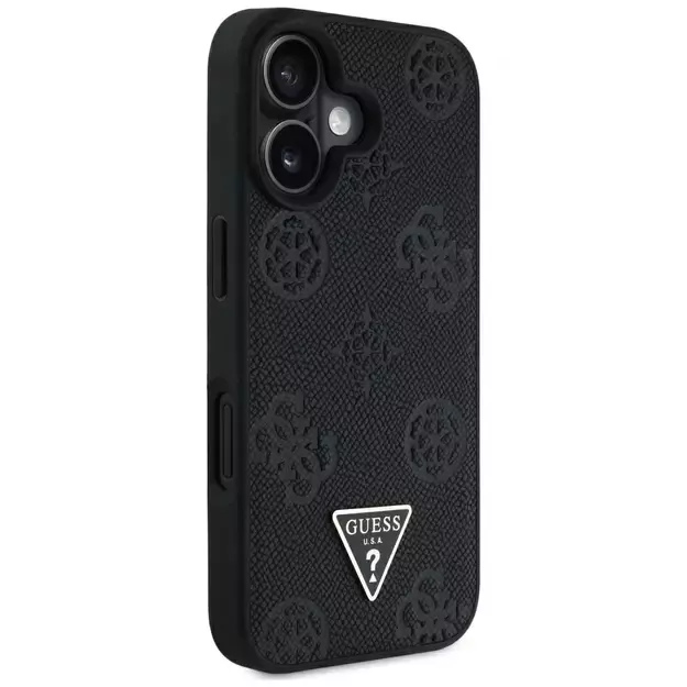 Guess Grained Hot Stamp Peony Triangle Logo MagSafe Case for iPhone 16 - Black 2