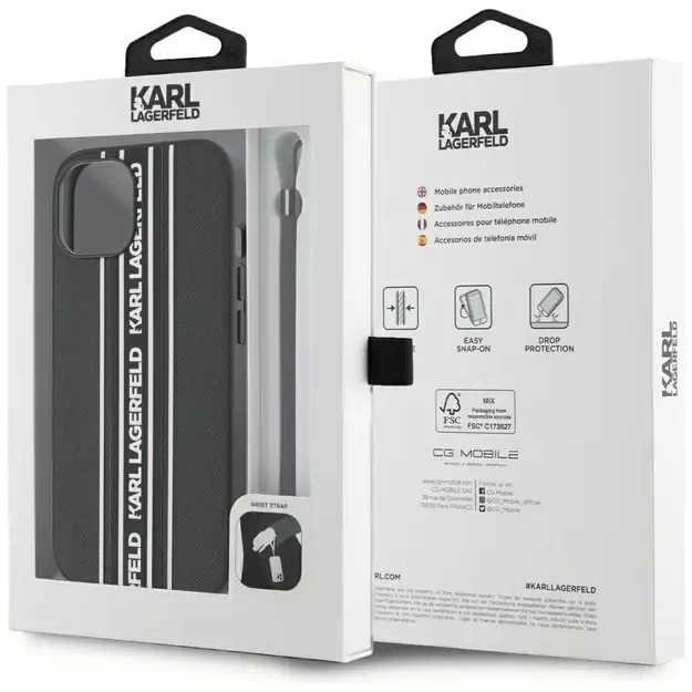 Karl Lagerfeld Saffiano Athleisure Stripes Cord iPhone 15 Case - Pink 6