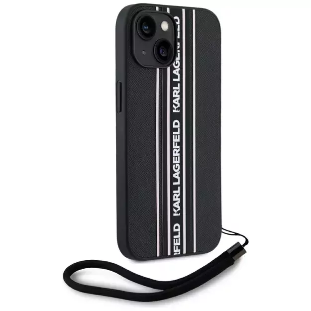 Karl Lagerfeld Saffiano Athleisure Stripes Cord iPhone 15 Case - Pink 2
