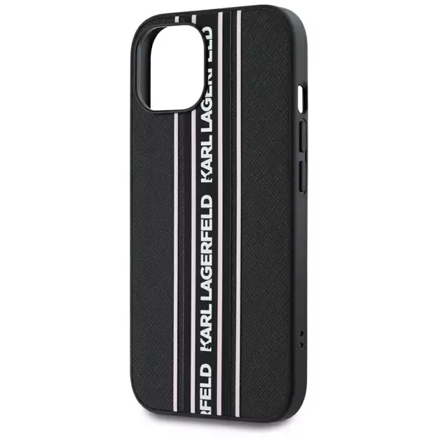 Karl Lagerfeld Saffiano Athleisure Stripes Cord iPhone 15 Case - Pink 4