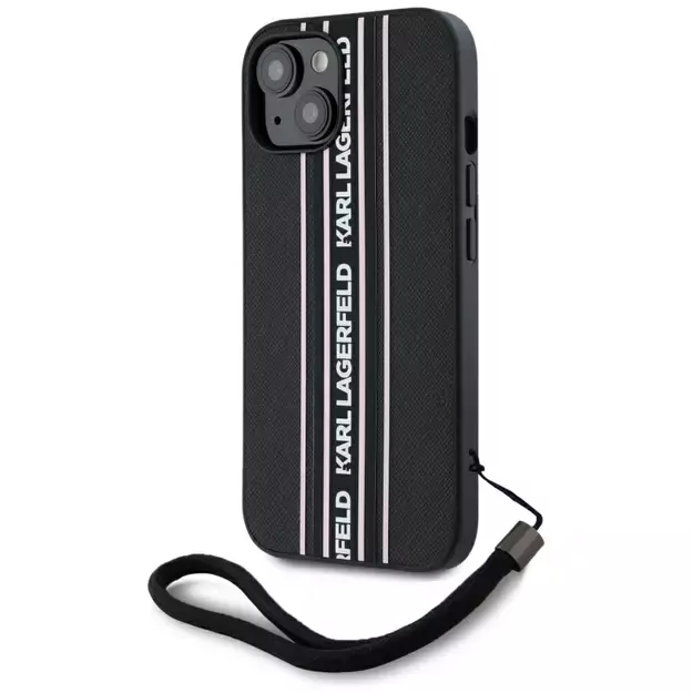 Karl Lagerfeld Saffiano Athleisure Stripes Cord iPhone 15 Case - Pink 1
