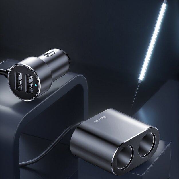 Baseus CRDYQ-01 splitter 2x cigarette lighter socket 80W 2x USB-A 3.1A - black 6