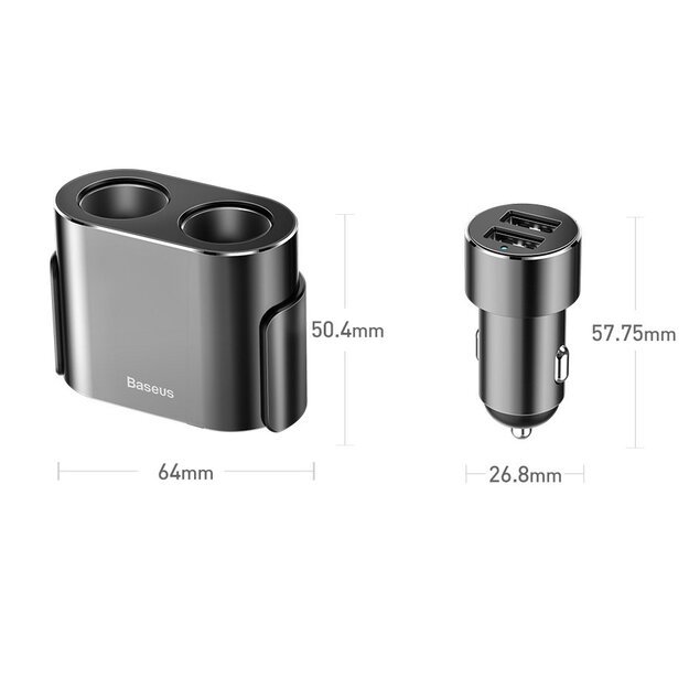 Baseus CRDYQ-01 splitter 2x cigarette lighter socket 80W 2x USB-A 3.1A - black 17