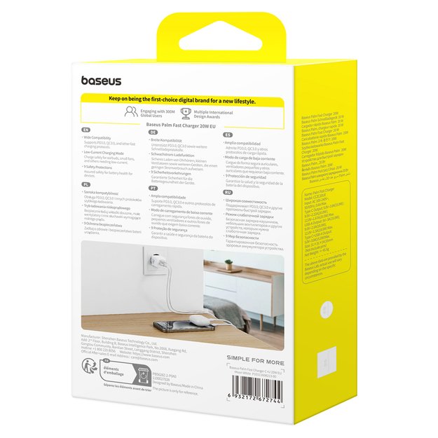 Baseus Palm 20W USB-C USB-A Wall Charger - White 6