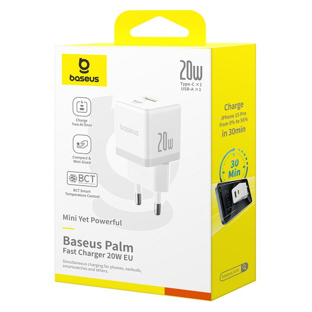 Baseus Palm 20W USB-C USB-A Wall Charger - White 5