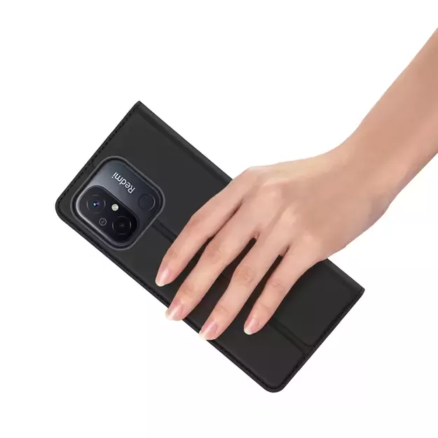 Dux Ducis Skin Pro Case For Xiaomi Redmi 11A / Poco C55 / Redmi 12C Flip Cover Card Wallet Stand Black 25
