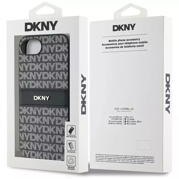 DKNY Repeat Texture Pattern with Tonal Stripe case for iPhone 16e - black 7