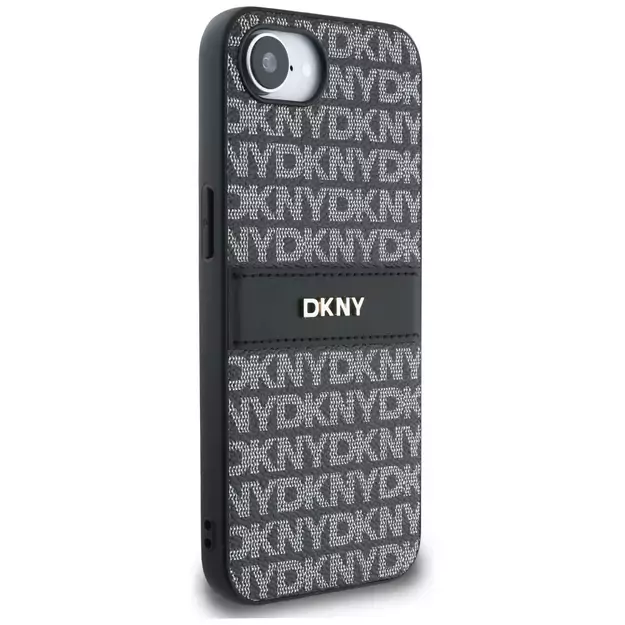 DKNY Repeat Texture Pattern with Tonal Stripe case for iPhone 16e - black 3