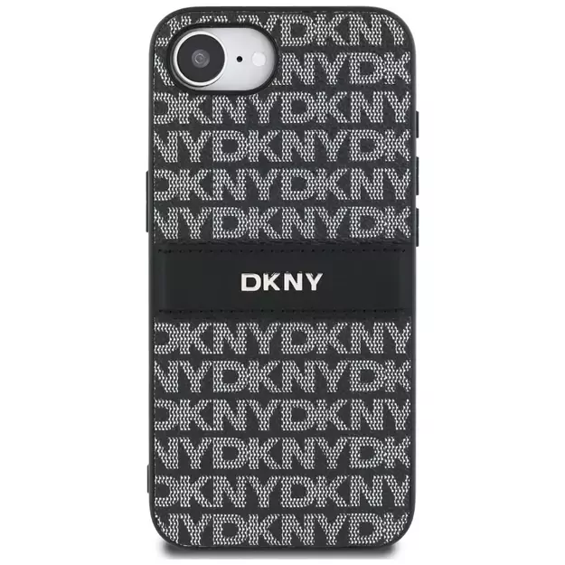DKNY Repeat Texture Pattern with Tonal Stripe case for iPhone 16e - black 2