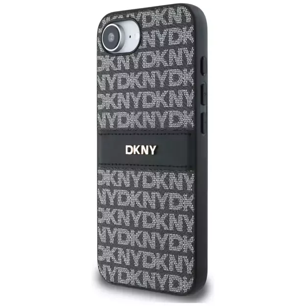 DKNY Repeat Texture Pattern with Tonal Stripe case for iPhone 16e - black 1