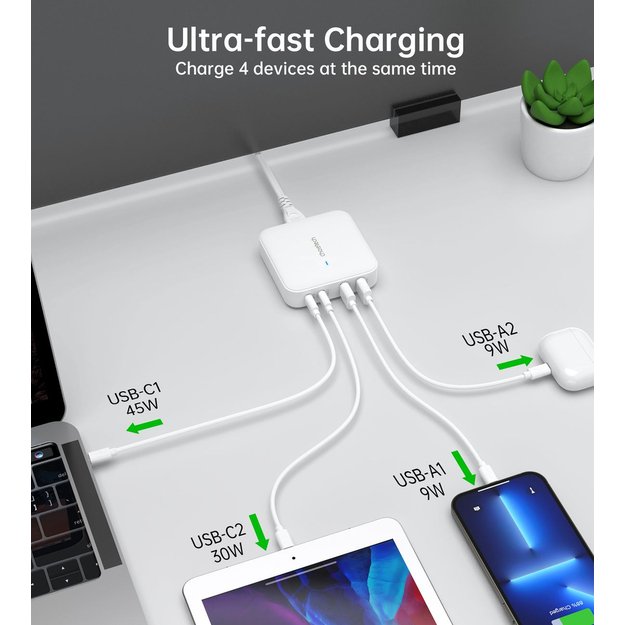 Choetech PD8008 100W GaN fast charger 2x USB-A / 2x USB-C - white 23