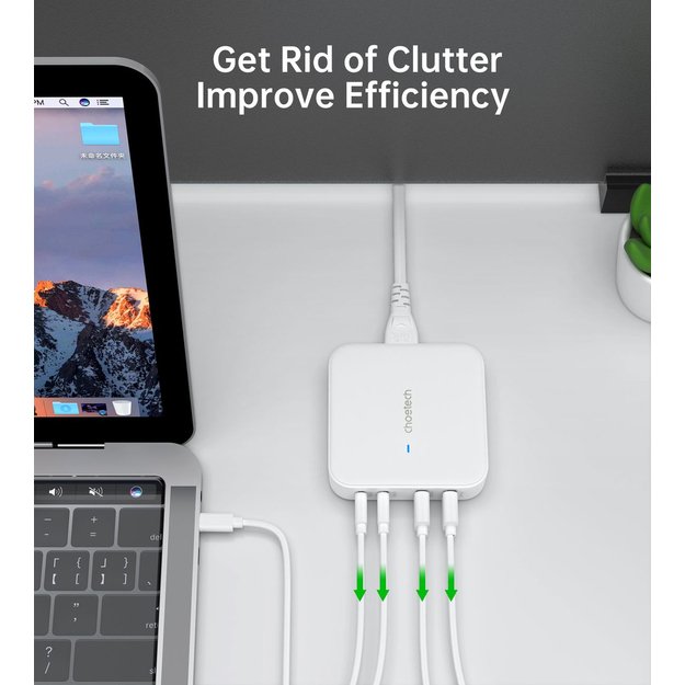 Choetech PD8008 100W GaN fast charger 2x USB-A / 2x USB-C - white 24