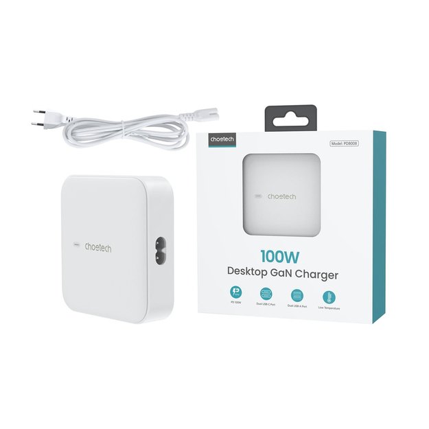 Choetech PD8008 100W GaN fast charger 2x USB-A / 2x USB-C - white 18