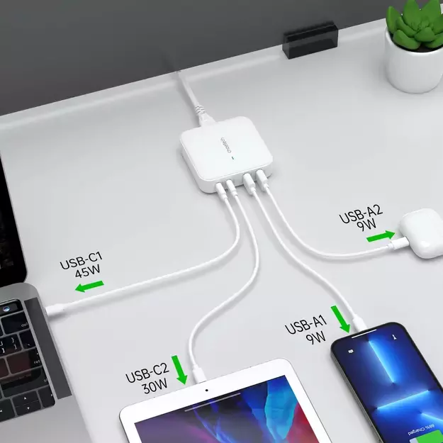 Choetech PD8008 100W GaN fast charger 2x USB-A / 2x USB-C - white 3