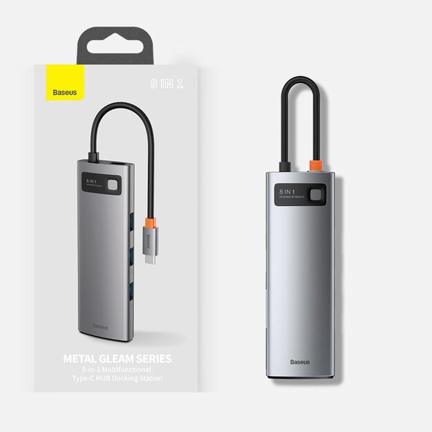 Baseus Metal Gleam 8in1 USB-C Hub - USB-C PD 100W 1x HDMI 4K 30Hz 1x SD and microSD card reader 3x USB-A 3.2 1xRJ45 - gray 24