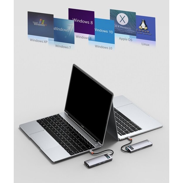 Baseus Metal Gleam 8in1 USB-C Hub - USB-C PD 100W 1x HDMI 4K 30Hz 1x SD and microSD card reader 3x USB-A 3.2 1xRJ45 - gray 19