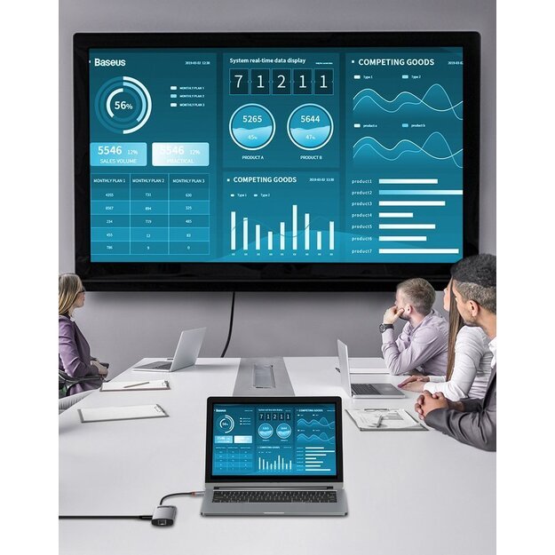 Baseus Metal Gleam 8in1 USB-C Hub - USB-C PD 100W 1x HDMI 4K 30Hz 1x SD and microSD card reader 3x USB-A 3.2 1xRJ45 - gray 12