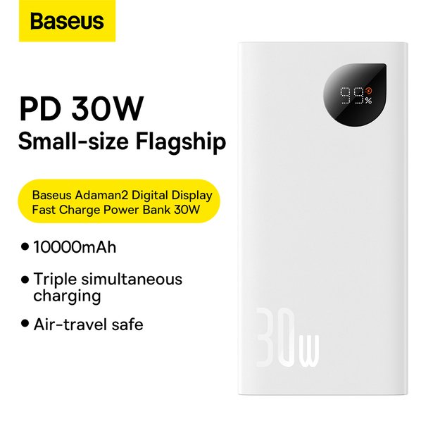 Baseus Adaman2 power bank with digital display 2x USB-A / 1x USB-C 10000mAh 30W - white 17