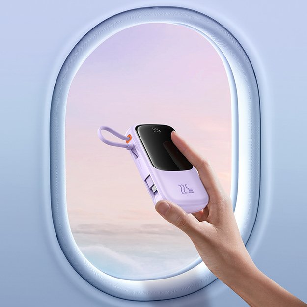 Baseus Qpow Pro+ 10000mAh 22.5W Power Bank with Built-in USB-C Cable and Display - Purple 8