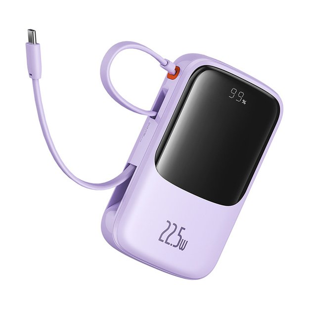 Baseus Qpow Pro+ 10000mAh 22.5W Power Bank with Built-in USB-C Cable and Display - Purple 4