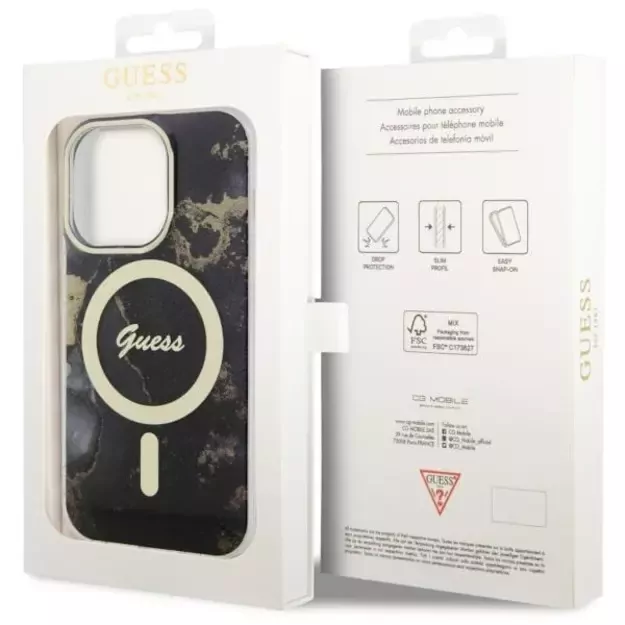 Guess GUHMP14LHTMRSK iPhone 14 Pro 6.1  black/black hardcase Golden Marble MagSafe 7