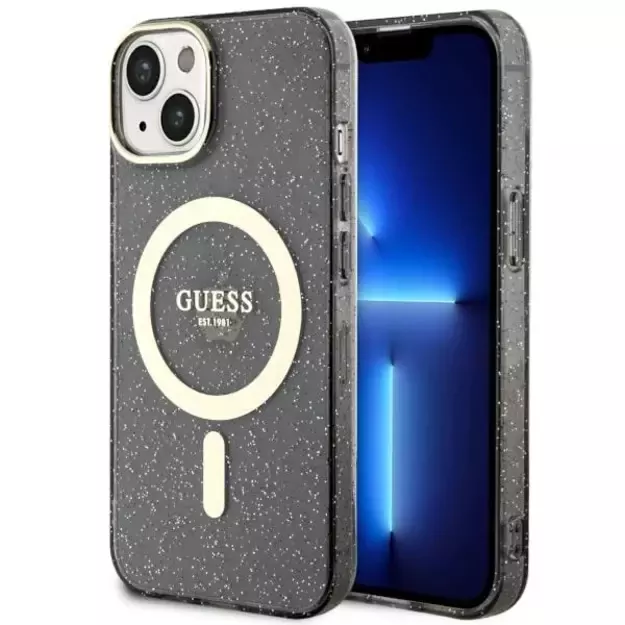 Guess GUHMP14MHCMCGK iPhone 14 Plus 6.7  black/black hardcase Glitter Gold MagSafe