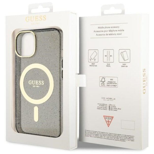 Guess GUHMP14MHCMCGK iPhone 14 Plus 6.7  black/black hardcase Glitter Gold MagSafe 14