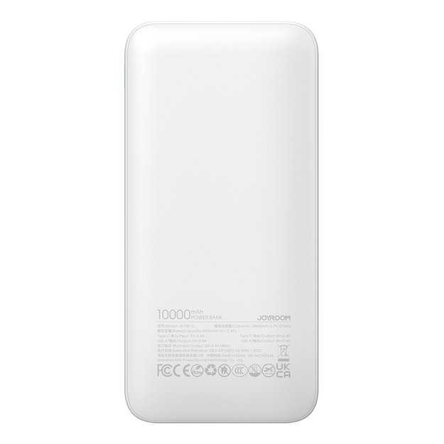 Powerbank Joyroom JR-PBF12 10000mAh 2.4A 2x USB-A 1x USB-C - white 2