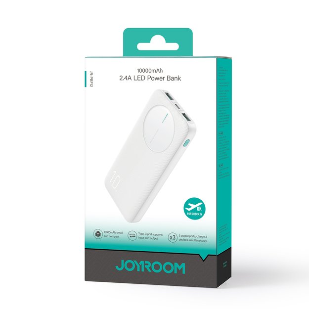 Powerbank Joyroom JR-PBF12 10000mAh 2.4A 2x USB-A 1x USB-C - white 6