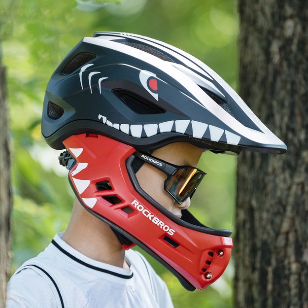 Rockbros TT-32006 Shark Children' s Bike Helmet with Detachable Jaw Size S (48-52) - Black 1