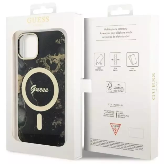 Guess GUHMP14SHTMRSK iPhone 14 6.1&quot  black/black hardcase Golden Marble MagSafe 14