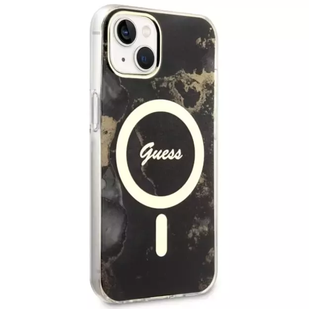 Guess GUHMP14SHTMRSK iPhone 14 6.1&quot  black/black hardcase Golden Marble MagSafe 10