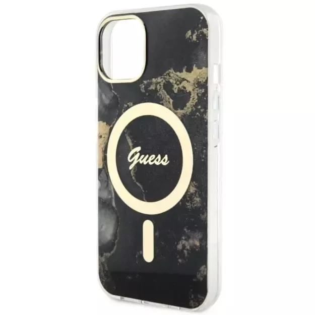 Guess GUHMP14SHTMRSK iPhone 14 6.1&quot  black/black hardcase Golden Marble MagSafe 12
