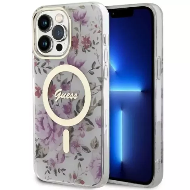 Guess GUHMP14XHCFWST iPhone 14 Pro Max 6.7&quot  transparent hardcase Flower MagSafe