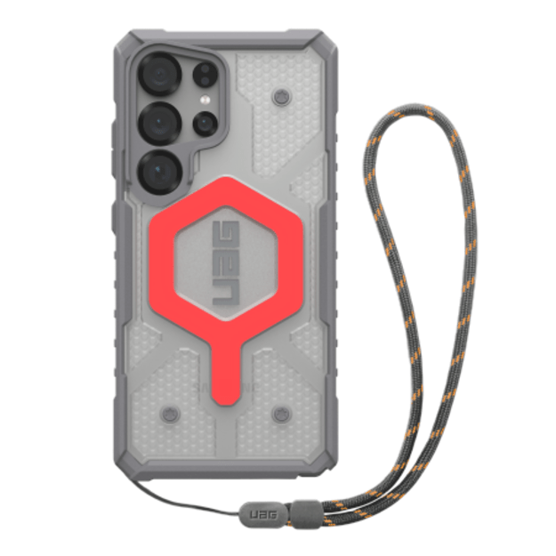 UAG Pathfinder Clear Magnet Bundle Magnetic Case and Wrist Strap for Samsung Galaxy S25 Ultra 5G - Gray/Red