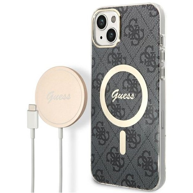 Set Guess GUBPP14MH4EACSK Case+ Charger iPhone 14 Plus 6.7  black/black hard case 4G Print MagSafe