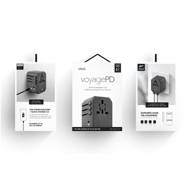Uniq Voyage LITHOS Collective 33W 2xUSB PD 18W QC 3.0 travel adapter - gray 7