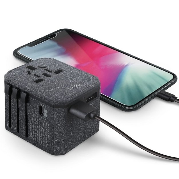 Uniq Voyage LITHOS Collective 33W 2xUSB PD 18W QC 3.0 travel adapter - gray 3