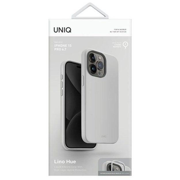 Uniq Lino Hue Magclick Charging case for iPhone 15 Pro Max - light gray 3