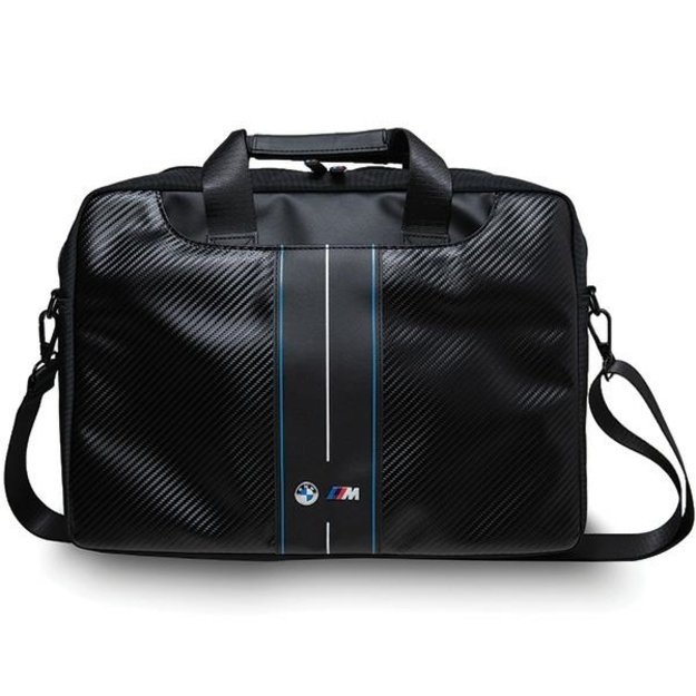 BMW Carbon &amp  Blue Stripe bag for a 16&quot  laptop - black