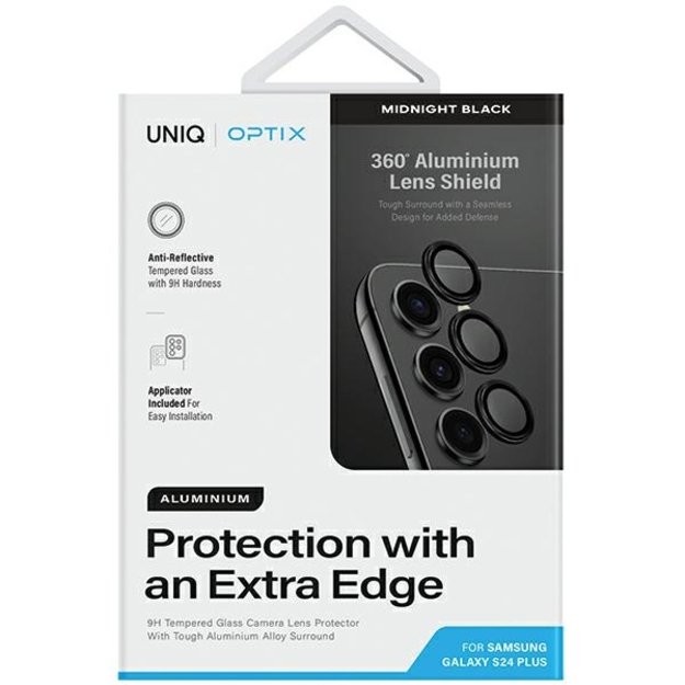 Uniq Optix Aluminum Camera Lens Protector for Samsung Galaxy S24+ camera lens with applicator - black 1