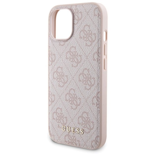 Guess 4G Metal Logo case set for iPhone 15 + 5000mAh MagSafe power bank - pink 5