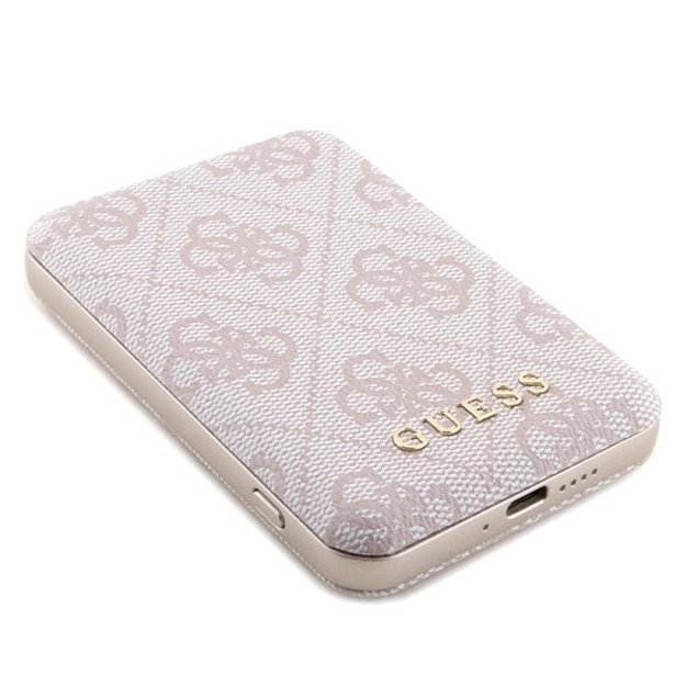 Guess 4G Metal Logo case set for iPhone 15 + 5000mAh MagSafe power bank - pink 9