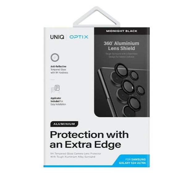 Uniq Optix Aluminum Camera Lens Protector for Samsung Galaxy S24 Ultra camera lens with applicator - black 1