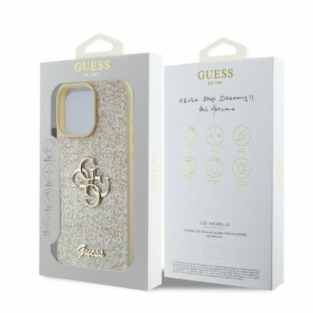 Guess Fixed Glitter Big 4G case for iPhone 16 Pro Max - gold 3